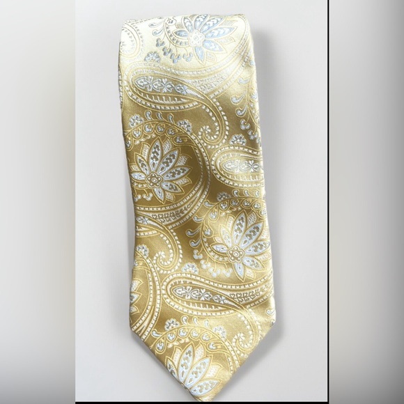 Embroided Golden Paisley Nieman Marcus Bohemian 100% Silk Tie - Picture 5 of 8